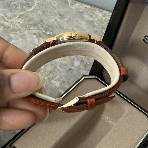 VTG Seiko Women Gold Tone Flat Round Watch Kroger Emblem Calf Leather JAPAN New - Picture 4 of 10